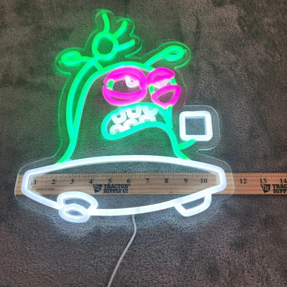 Custom LED‎ Neon Alien UFO Cartoon Sign Pink Green White Wall Art Light Deco